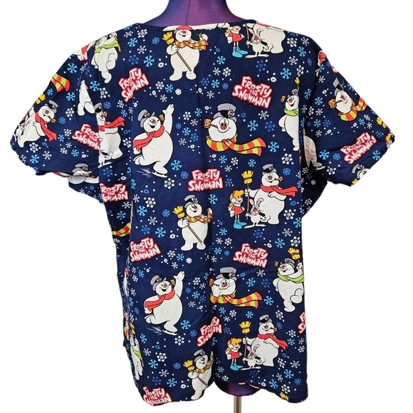 Frosty the Snowman Short Sleeve Medical‎ Scrub Top Size 2X Unisex - Picture 4 of 7